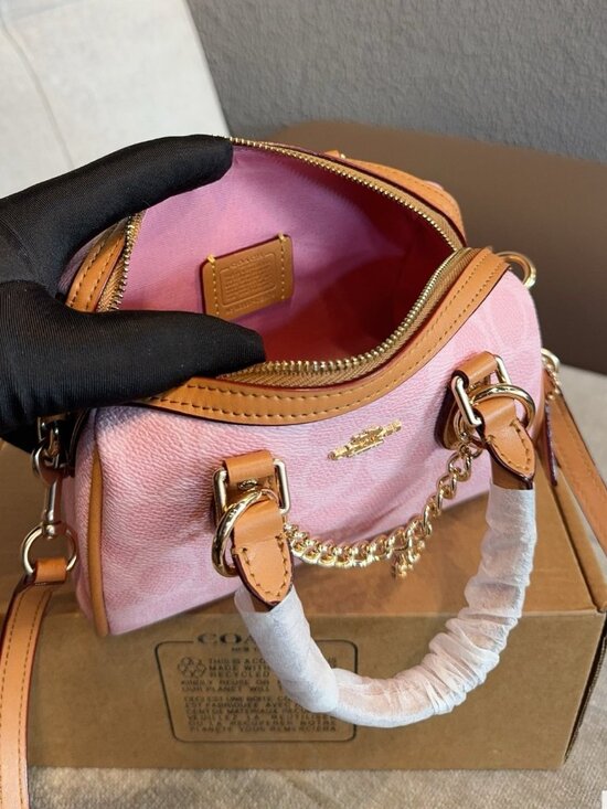 NWT Coach Mini Rowan Crossbody Bag In Signature Canvas Pink Powder CEK79 - Picture 9 of 9